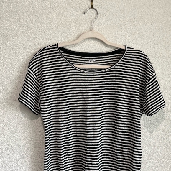 J.Crew Womens Medium Relaxed Linen T-shirt in Stripe Jade Stripe Black Natur - Picture 2 of 7